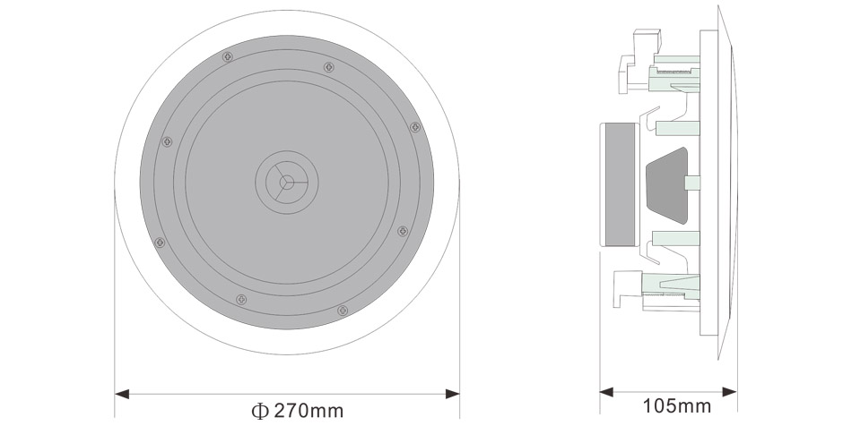 RH-AUDIO Ceiling Speaker RH-TH81 Size